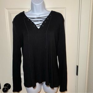 Who What Wear ribbed lace up long sleeve top Sz L